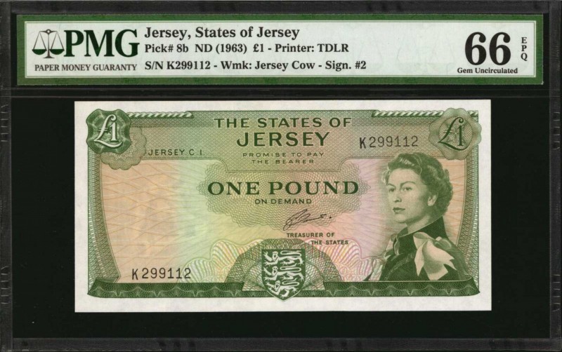 JERSEY. States of Jersey. 1 Pound, ND (1963). P-8b. PMG Gem Uncirculated 66 EPQ....