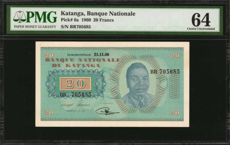 KATANGA. Banque Nationale du Katanga. 20 Francs, 1960. P-6a. PMG Choice Uncircul...