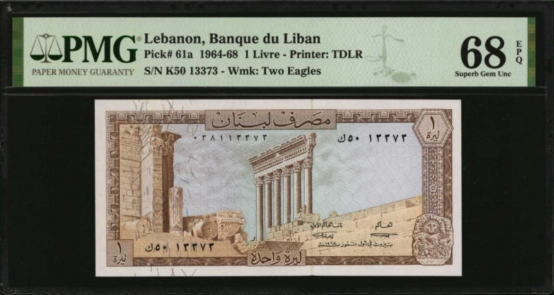 LEBANON. Banque du Liban. 1 Livre, 1964-68. P-61a. PMG Superb Gem Uncirculated 6...