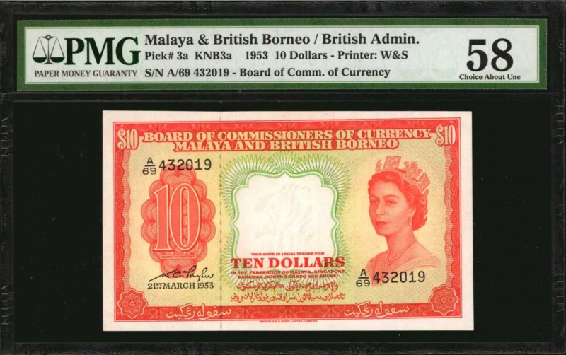 MALAYA AND BRITISH BORNEO. Board of Commissioners of Currency. 10 Dollars, 1953....