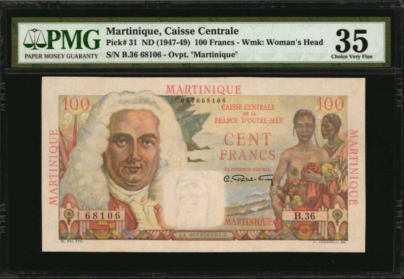 MARTINIQUE. Caisse Centrale de la France D'Outre-Mer. 100 Francs, ND (1947-49). ...