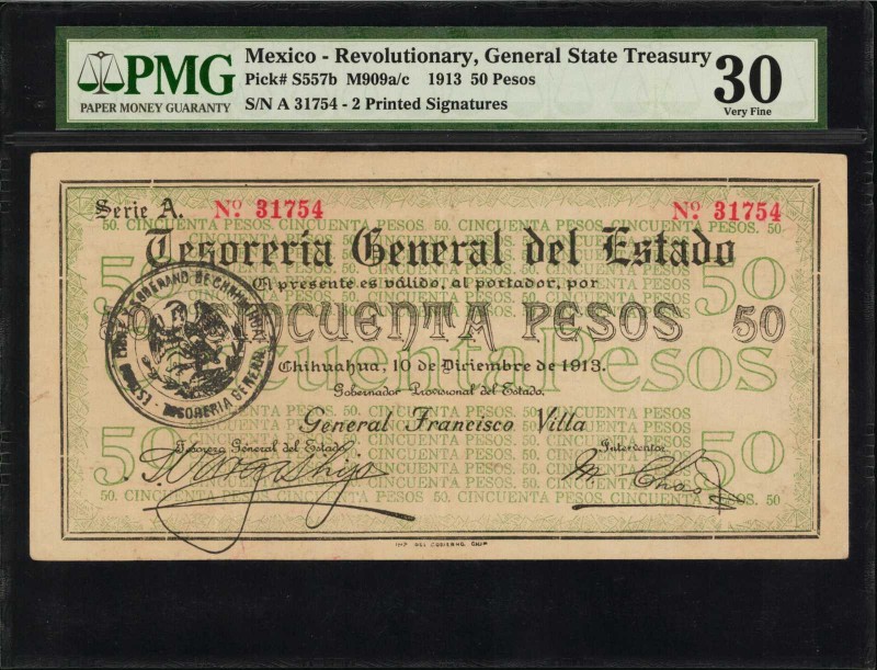 MEXICO--REVOLUTIONARY. General State Treasury. 50 Pesos, 1913. P-S557b. PMG Very...