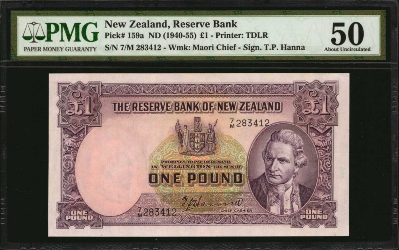 NEW ZEALAND. Reserve Bank. 1 Pound, ND (1940-55). P-159a. PMG About Uncirculated...