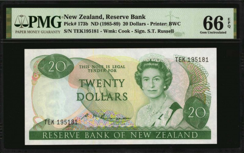 NEW ZEALAND. Reserve Bank. 20 Dollars, ND (1985-89). P-173b. PMG Gem Uncirculate...