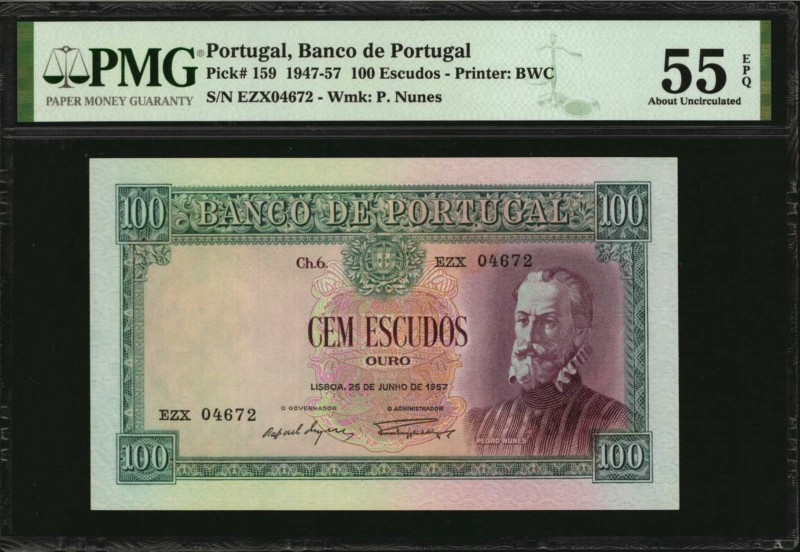 PORTUGAL. Banco de Portugal. 100 Escudos, 1947-57. P-159. PMG About Uncirculated...