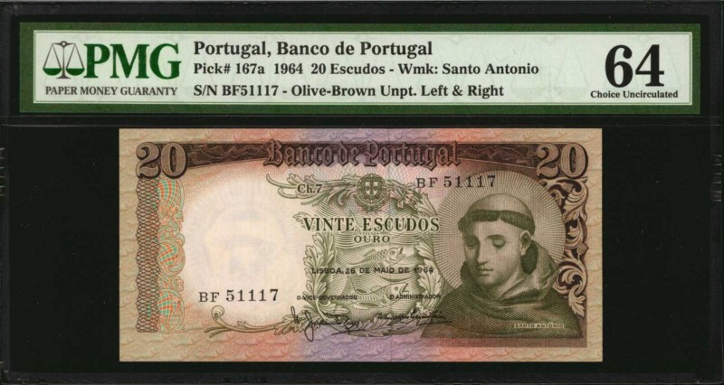 PORTUGAL. Banco de Portugal. 20 Escudos, 1964. P-167a. PMG Choice Uncirculated 6...