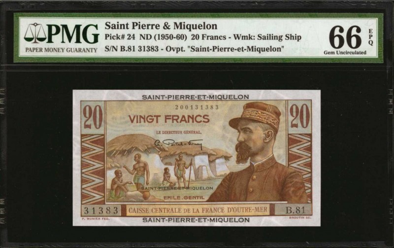 SAINT PIERRE & MIQUELON. Caisse Centrale de la France D'Outre-Mer. 20 Francs, ND...