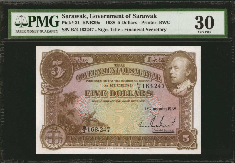 SARAWAK. Government of Sarawak. 5 Dollars, 1938. P-21. PMG Very Fine 30.
An alw...