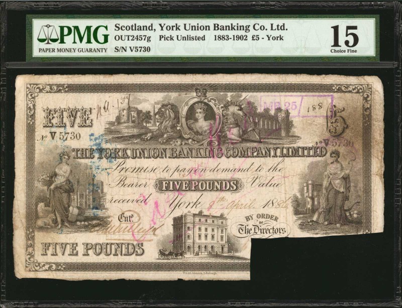 SCOTLAND. York Union Banking Co., Limited. 5 Pounds, 1883-1902. P-Unlisted. PMG ...