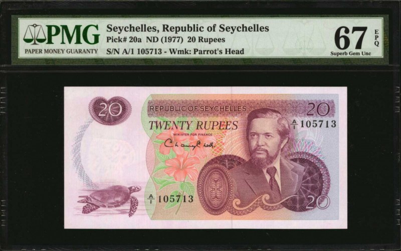 SEYCHELLES. Republic of Seychelles. 20 Rupees, ND (1977). P-20a. PMG Superb Gem ...