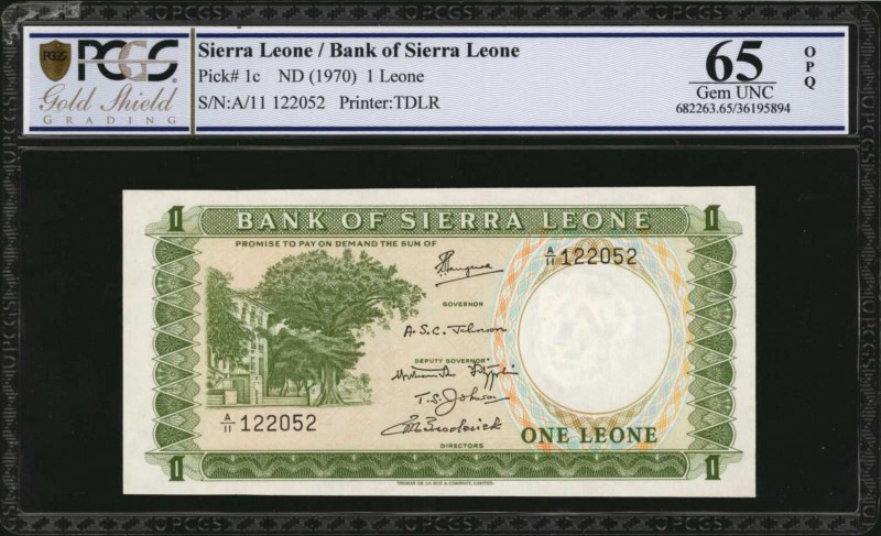 SIERRA LEONE. Bank of Sierra Leone. 1 Leone, ND (1970). P-1c. PCGS GSG Gem Uncir...