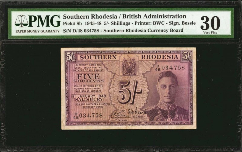 SOUTHERN RHODESIA. Southern Rhodesia Currency Board. 5 Shillings, 1945-48. P-8b....