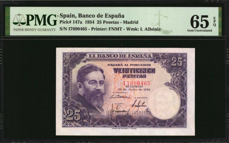 SPAIN. Banco de Espana. 25 Pesetas, 1954. P-147a. PMG Gem Uncirculated 65 EPQ.
...