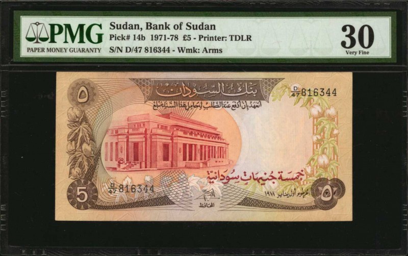 SUDAN. Bank of Sudan. 5 Pounds, 1971-78. P-14b. PMG Very Fine 30.
Estimate: $12...