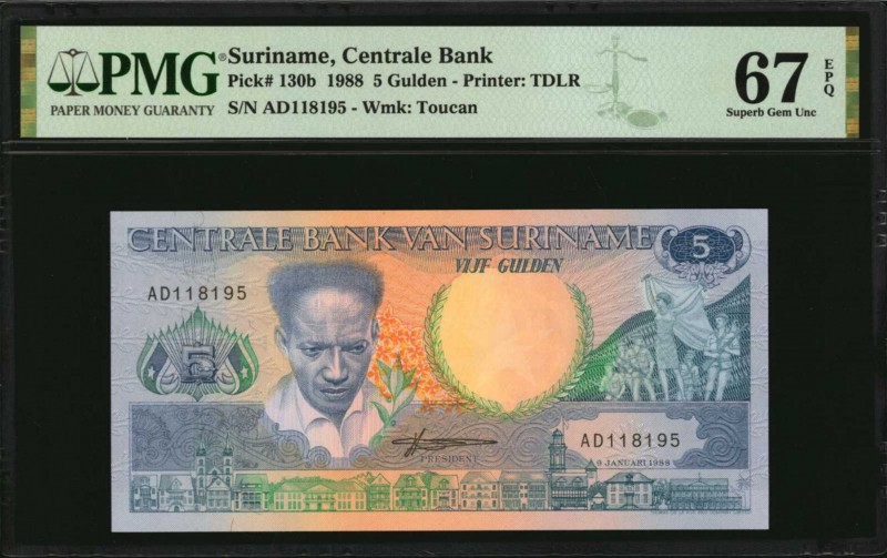 SURINAME. Lot of (5). Centrale Bank. 5 to 500 Gulden, 1988. P-130b to 135b. PMG ...