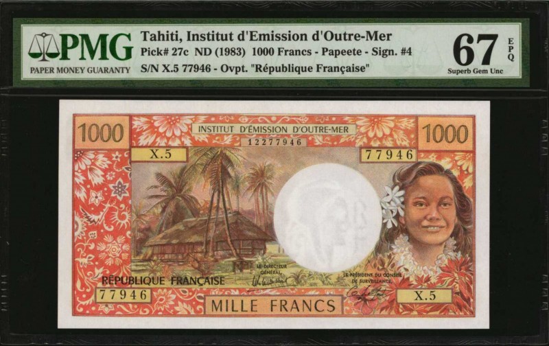 TAHITI. Institut D'Emission Des Departments D'Outre-Mer. 1000 Francs, ND (1983)....