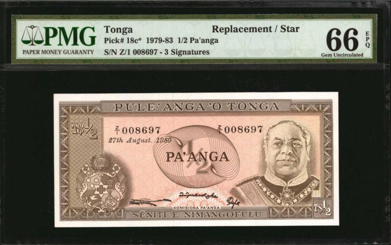 TONGA. Government of Tonga. 1/2 Pa'anga, 1979-83. P-18c*. Replacement. PMG Gem U...