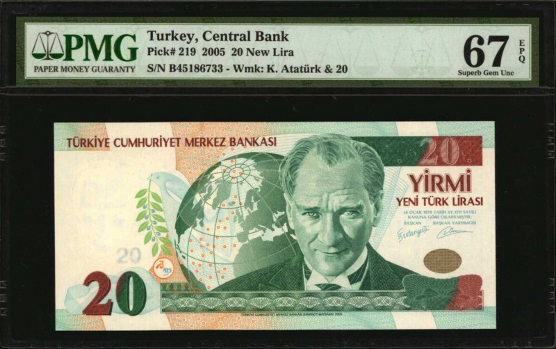 TURKEY. Central Bank. 20 New Lira, 2005. P-219. PMG Superb Gem Uncirculated 67 E...