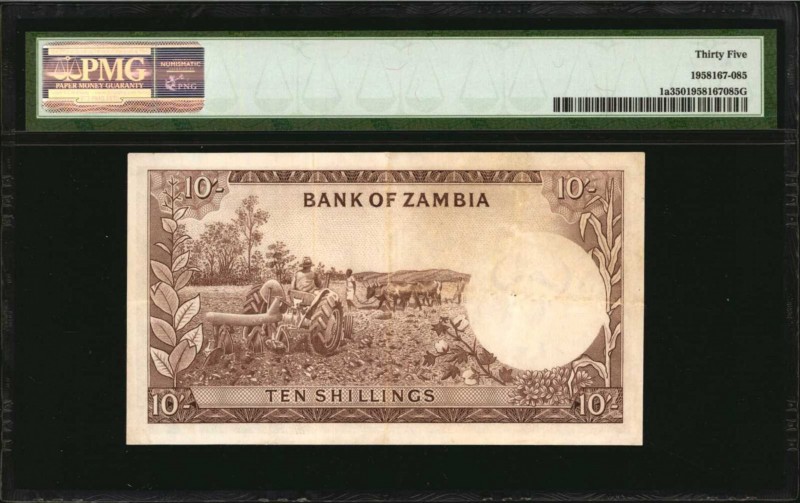 ZAMBIA. Bank of Zambia. 10 Shillings, ND (1964). P-1a. PMG Choice Very Fine 35....