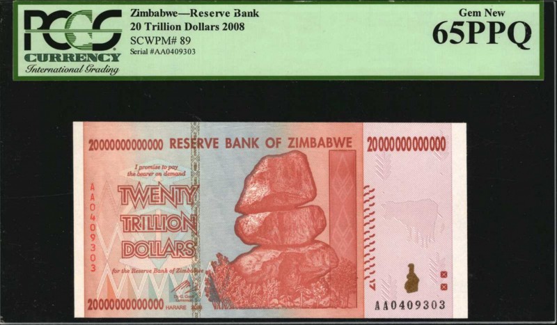 ZIMBABWE. Reserve Bank. 20 Trillion Dollars, 2008. P-89. PCGS Currency Gem New 6...