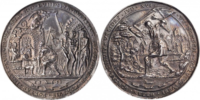 BOHEMIA. Joachimsthal. Samson/Jesus Christ Cast Silver Medal, "1558". CHOICE EXT...