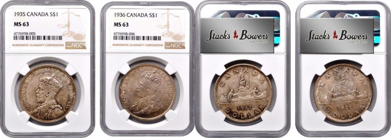 CANADA. Duo of Dollars (2 Pieces), 1935 & 1936. Ottawa Mint. Both NGC MS-63.
1)...