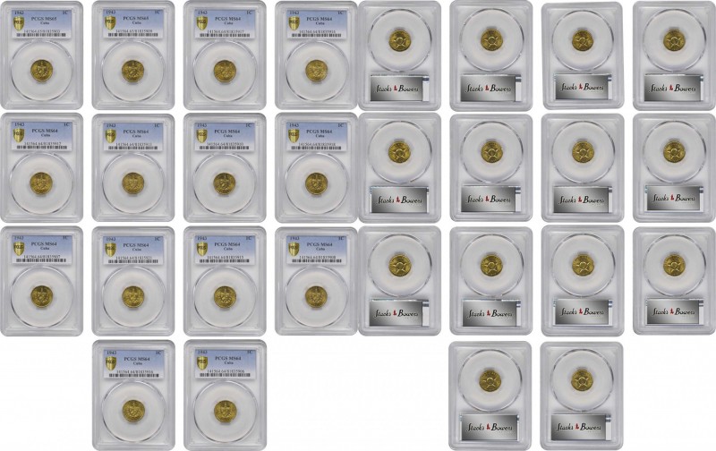 CUBA. Group of Centavos (14 Pieces), 1943. All PCGS Gold Shield Certified.
1-2)...