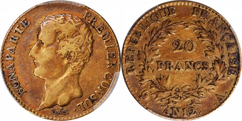 FRANCE. 20 Francs, L'An 12-A (1803). Paris Mint. Napoleon as First Consul. PCGS ...