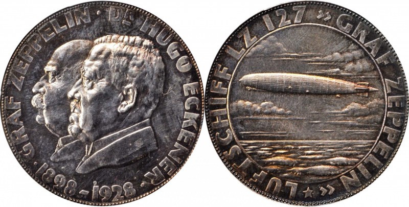 GERMANY. LZ-127/Zeppelin & Eckener Silver Medal, 1928. Munich Mint. PCGS SPECIME...