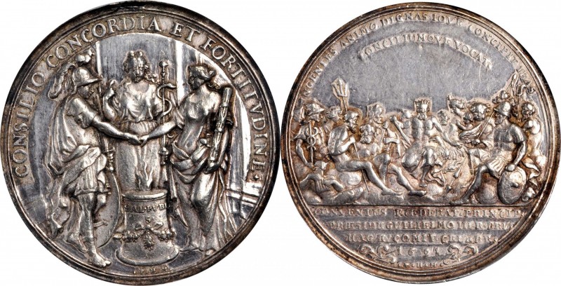 GREAT BRITAIN. Congress of Allies in the Haag Silver Medal, 1691. PCGS Genuine--...