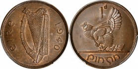 IRELAND. Penny, 1940. PCGS MS-64 Brown Gold Shield.
S-6643; KM-11. An attractive near-Gem Penny with glossy smooth surfaces and hints of mint red in ...