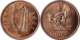 IRELAND. Penny, 1968. PCGS SPECIMEN-66 Red Gold Shield.
S-6643; KM-11. A shimmering and glistening Gem, this full red example exudes radiating brilli...