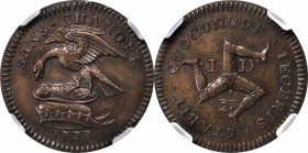 ISLE OF MAN. Bronze 1/2 Penny, 1733. NGC PROOF-61 Brown.
S-7409; KM-3a. Almost entirely free of handling with subtle gleam in the fields and just a t...