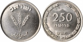 ISRAEL. 250 Pruta, JE 5709 (1949). Kings Norton Mint (with pearl). PCGS SPECIMEN-66 Gold Shield.
KM-15. This exceptional Gem is tied with just one ot...