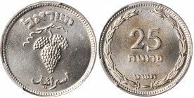 ISRAEL. 25 Pruta, JE 5709 (1949). Heaton Mint (without pearl). PCGS SPECIMEN-66 Gold Shield.
KM-12. Tied with just three others for the finest in the...