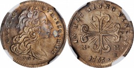 ITALY. Naples. Carlino, 1755-DEG MMR. Carlo di Borbone. NGC MS-63.
KM-165; Gig-44. An attractive example of the type with sharp strike detail and str...