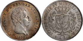 ITALY. Sardinia. 5 Lire, 1829-P. Genoa Mint. Carlo Felice. PCGS AU-58 Gold Shield.
Dav-135; KM-116.2 (C-105.2). A rather difficult coin to acquire in...