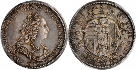 ITALY. Tuscany. 1/2 Francescone, 1738. Florence Mint. Francesco II di Lorena. PCGS AU-58 Gold Shield.
KM-C-6. An incredibly vibrant and alluring issu...