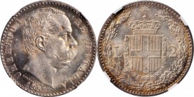 ITALY. Kingdom. 2 Lire, 1899-R. Rome Mint. Umberto I. NGC MS-63.
KM-23. An attractive and eye appealing coin, with bold strike, blazing full luster, ...