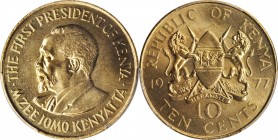 KENYA. 10 Cents, 1977. PCGS SPECIMEN-67 Gold Shield.
KM-11. This radiant, superlative Gem is about as close to perfection as one can encounter for a ...