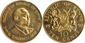 KENYA. 10 Cents, 1990. PCGS SPECIMEN-65 Gold Shield.
KM-18. This vibrant Gem offers tremendous radiance and brilliance, with surfaces that present a ...