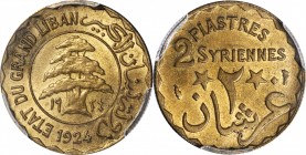 LEBANON. 2 Piastres Syriennes, 1924. Paris Mint. PCGS MS-63 Gold Shield.
KM-1; Lec-18. Highly choice and brilliant, with even coloring throughout.
E...