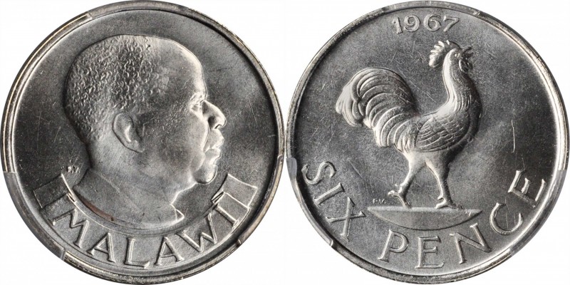 MALAWI. 6 Pence, 1967. London or Llantrisant Mint. PCGS SPECIMEN-66 Gold Shield....
