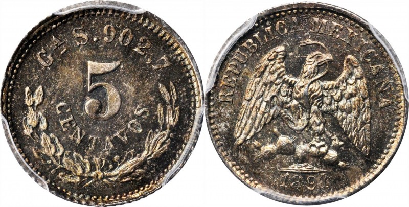 MEXICO. 25 Centavos, 1891-Ga S. Guanajuato Mint. PCGS MS-66 Gold Shield.
KM-398...