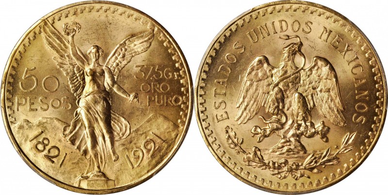 MEXICO. 50 Pesos, 1921. Mexico City Mint. PCGS MS-65 Gold Shield.
Fr-172; KM-48...