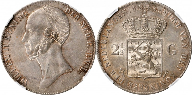 NETHERLANDS. 2-1/2 Gulden, 1845. Utrecht Mint; privy mark: lis. William II. NGC ...