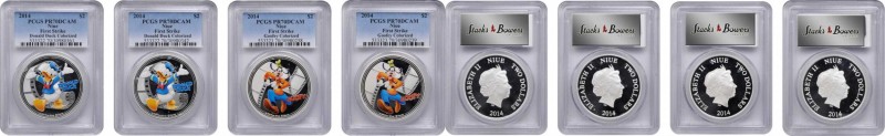 NIUE. Quartet of Donald Duck & Goofy Proof 2 Dollars (4 Pieces), 2014. All PCGS ...