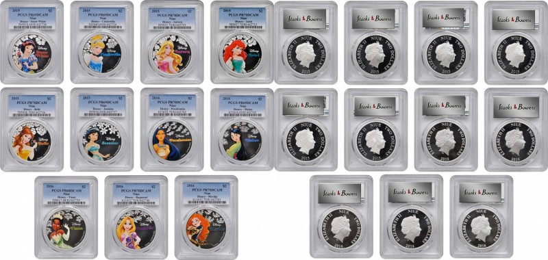 NIUE. Disney Princesses 2 Dollar Proof Set (11 Pieces), 2015 & 2016. All PCGS Ce...