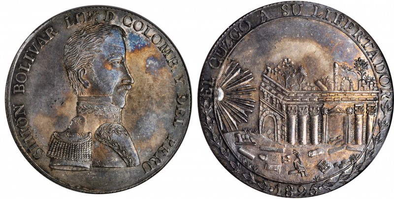 PERU. Simon Bolivar -- Liberator of Cuzco Silver Proclamation Medal, 1825. NGC M...