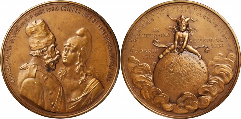 RUSSIA. Satirical Russo-Franco Alliance Bronze Medal, 1897. CHOICE UNCIRCULATED....